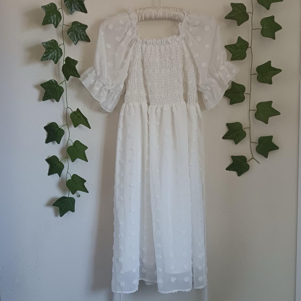 Chic White Midi Dress with Floral Details